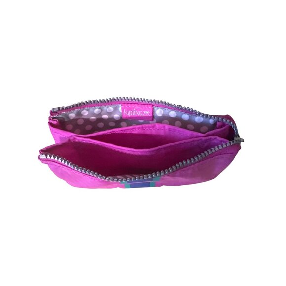 Kipling Pink Nylon Zipped Coin Pouch With Polka Dot Lining & Embossed Logo - Picture 4 of 4
